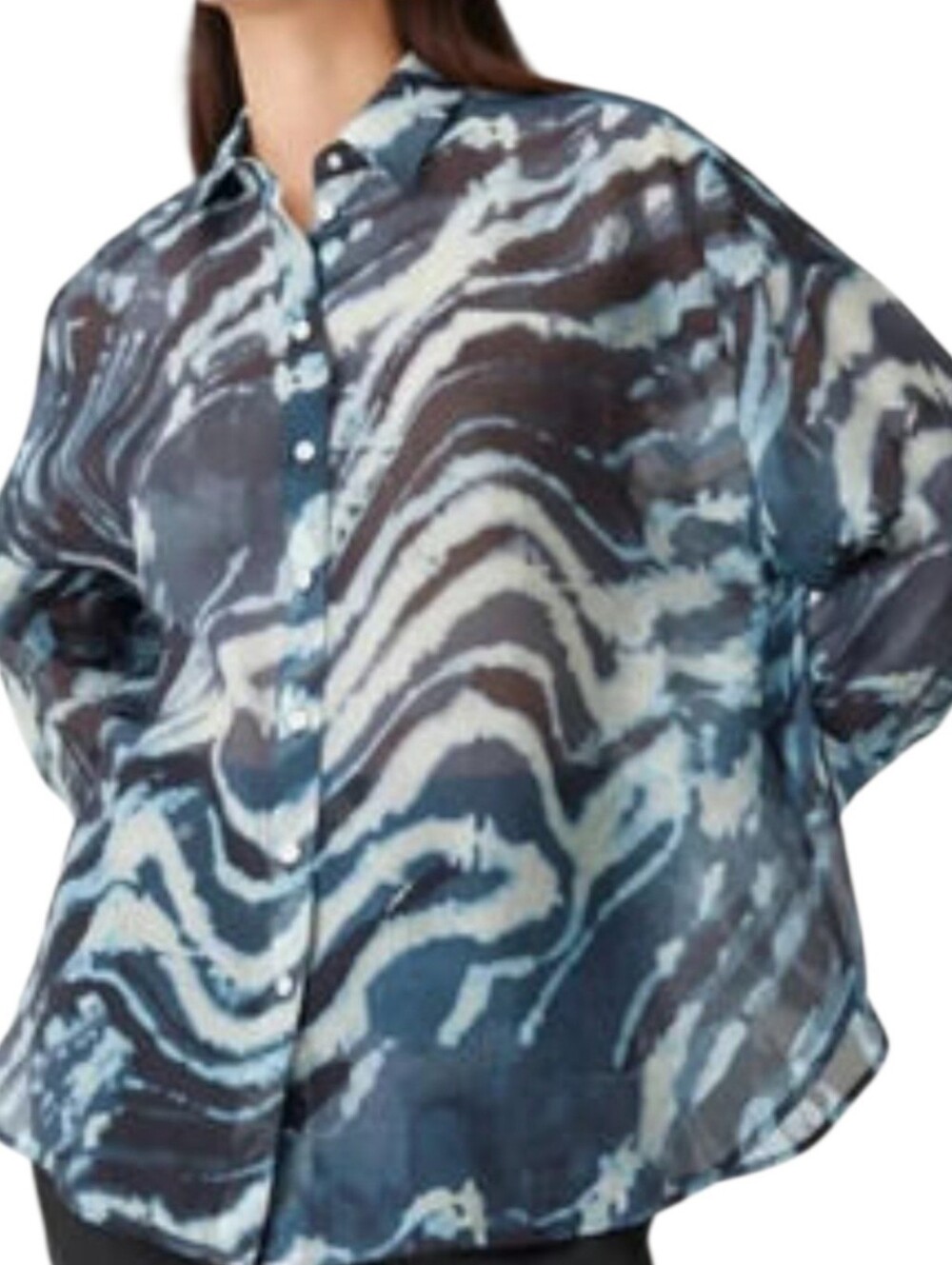 & Other Stories Blue‎ Watercolor Semi Sheer Oversized Blouse Top Size XS